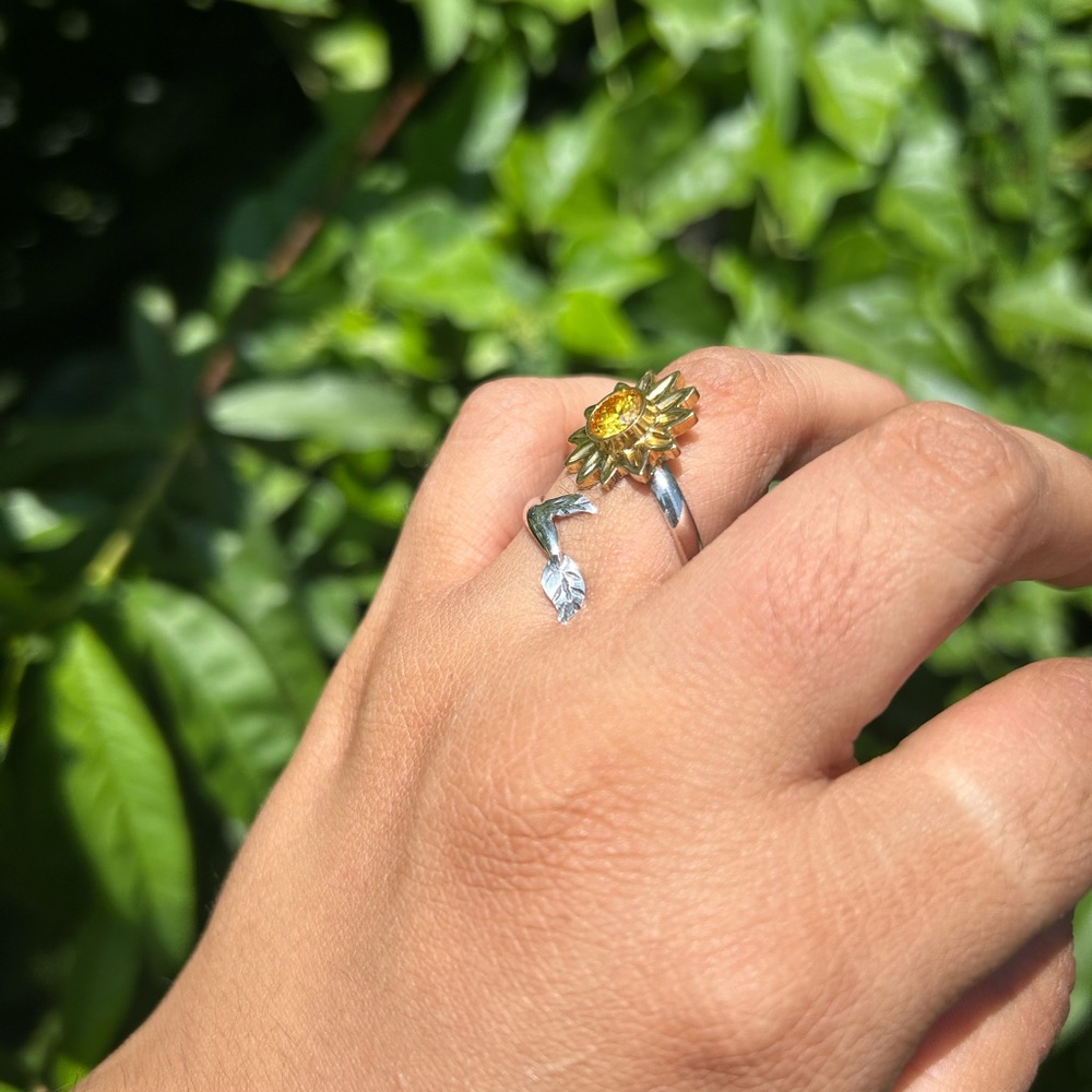 Sunflower Sterling Silver Adjustable Ring - image 5